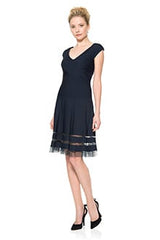 Pintuck Jersey Portrait Cocktail Dress in Navy
