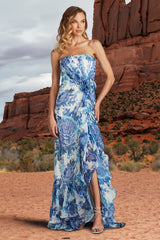 Morwenna Floral Print Ruffle Gown