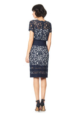 Blouson Waist Embroidered Lace Dress