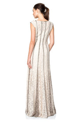 Lace-Paneled Gown with Contrast Godets