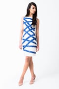 Asymmetric Banded Lace Dress in Blue Lagoon / Ivory
