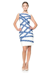 Asymmetric Banded Lace Dress in Blue Lagoon / Ivory