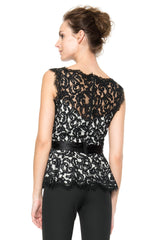 Lace Peplum Top in Black / Ivory