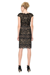 Chantilly Lace Scallop V-Neck Dress in Black / Nude