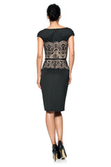 Neoprene and Lace Overlay Dress in Black / Pale Pink