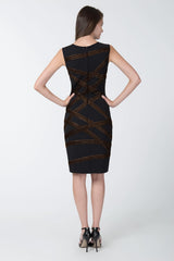 Foil Print Banded Asymmetric Dress in Black / Copper