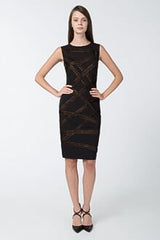 Foil Print Banded Asymmetric Dress in Black / Copper