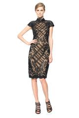 Paillette Embroidered Lace and Tulle Cap Sleeve Dress