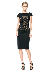 Neoprene and Corded Lace Overlay Dress