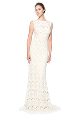 Brushed Lace Sleeveless Column Gown