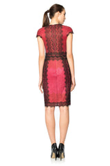 Metallic Chantilly Lace Over Sequin Lace Cap Sleeve Dress