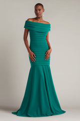 Elisea Shutter-Pleated Crepe Gown