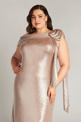 Valia Bow-Shoulder Lamé Gown - PLUS SIZE