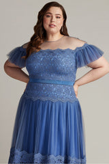 Elise Embroidered Pleated Tulle Midi Dress - PLUS SIZE