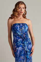 Morwenna Oceanic Print Ruffle Gown