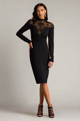 Ebony Deep V Illusion Dress