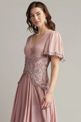 Indira Embroidered Chiffon Midi Dress