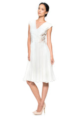 Corded Embroidery on Tulle and Pleated Chiffon Dress