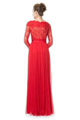 Pleated Chiffon and Lace Gown