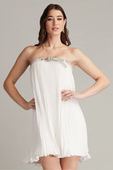 Jemny Pleated Chiffon Trapeze Mini Dress