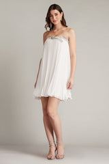 Jemny Pleated Chiffon Trapeze Mini Dress