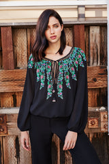 Alina Embroidered Crepe Blouse