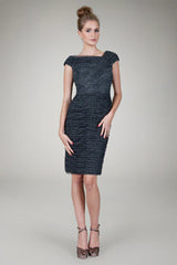 Pleated Metallic Tulle Cocktail Dress in Pewter