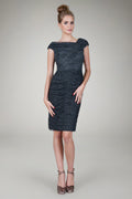 Pleated Metallic Tulle Cocktail Dress in Pewter