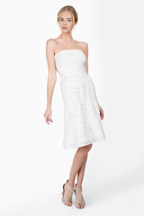 Peau De Soie Tiered Strapless Dress in Ivory