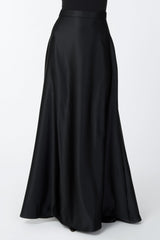 Satin A-Line Skirt in Black