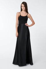 Satin A-Line Skirt in Black
