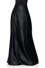 Satin A-Line Skirt in Black