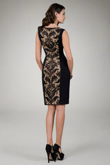 Lace Panel Cocktail Dress in Black / Nude