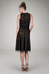 Cut Metallic Tulle Sleeveless Dress in Black / Nude