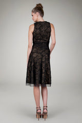Cut Metallic Tulle Sleeveless Dress in Black / Nude