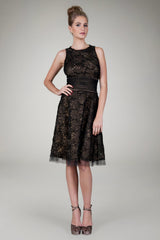 Cut Metallic Tulle Sleeveless Dress in Black / Nude
