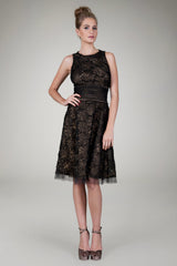 Cut Metallic Tulle Sleeveless Dress in Black / Nude