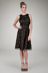 Cut Metallic Tulle Sleeveless Dress in Black / Nude
