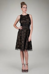 Cut Metallic Tulle Sleeveless Dress in Black / Nude