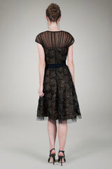Cut Metallic Tulle Cap Sleeve Dress in Black / Nude