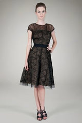 Cut Metallic Tulle Cap Sleeve Dress in Black / Nude