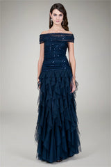 Hand Cut Organza Gown in Navy