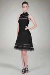 Cutout Jersey Halter Cocktail Dress in Black