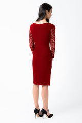Pintuck Jersey V-Neck Dress in Deep Red