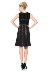 Pintuck Jersey and Lace Dress in Black / Nude
