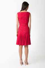 Pintuck Jersey and Lace Dress in French Rose