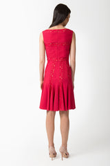 Pintuck Jersey and Lace Dress in French Rose