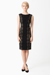 Pintuck Jersey Side Panel Lace Dress in Black / Nude
