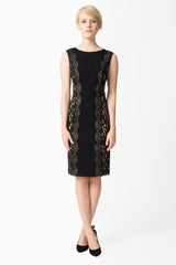 Pintuck Jersey Side Panel Lace Dress in Black / Nude