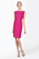Pintuck Jersey Side Panel Lace Dress in Wild Orchid
